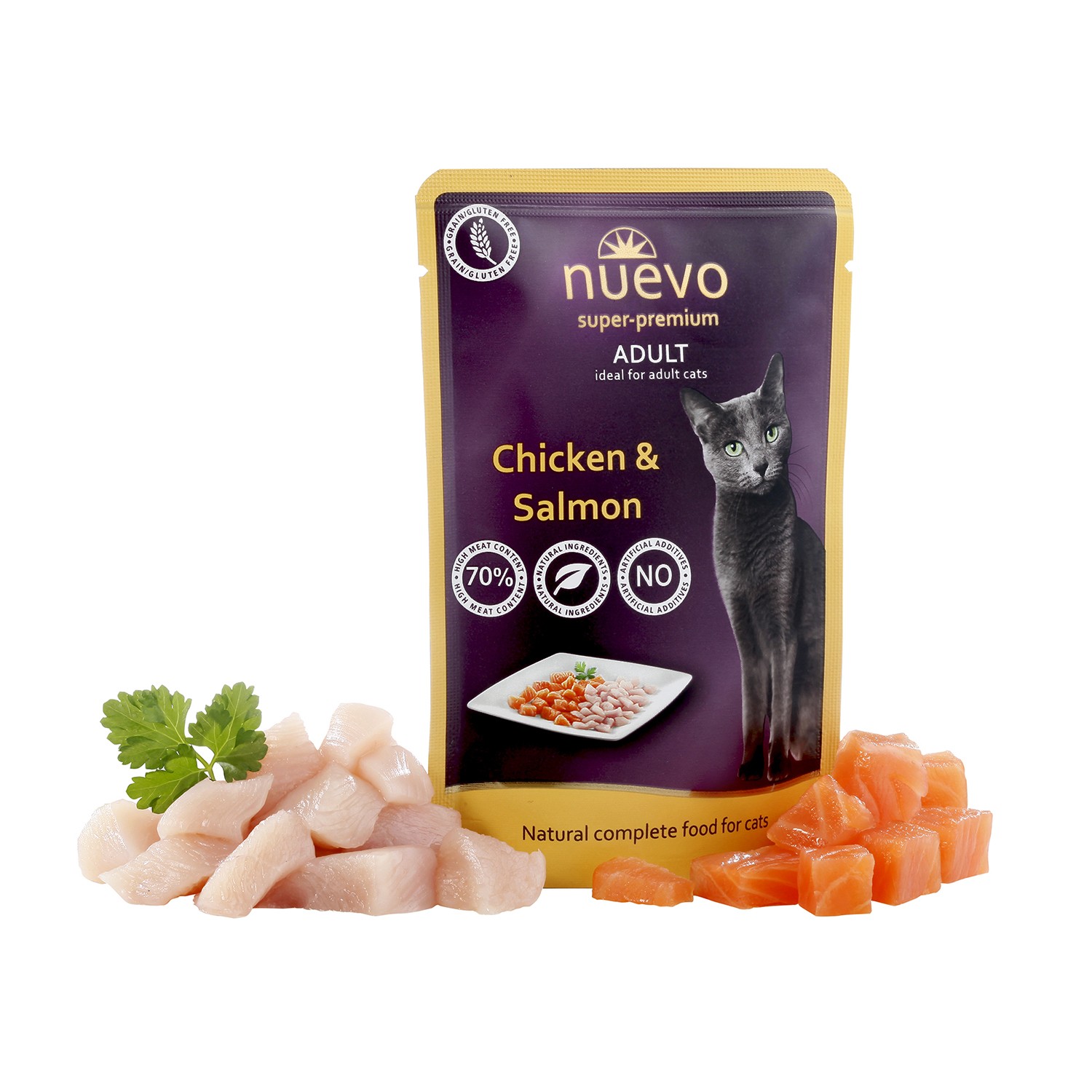 Nuevo Pollo y Salmon. 100gr